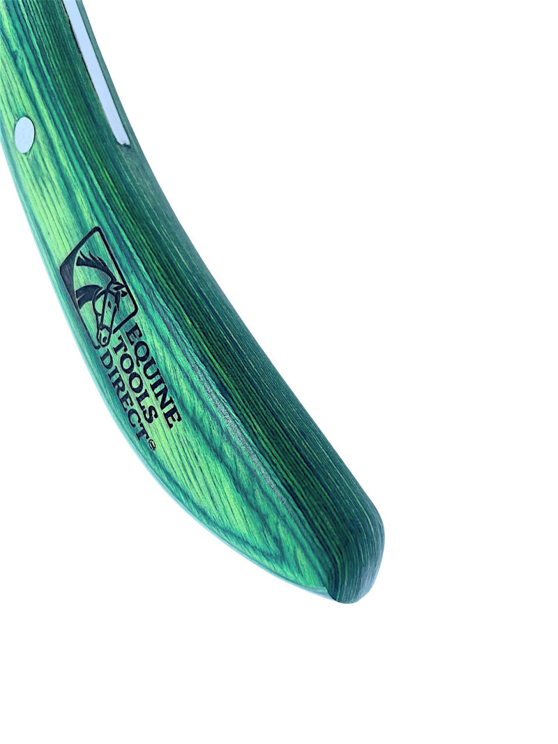 Straight Blade Hoof Knife with Rhino Hook, J2 420 Magnetic Stainless Steel, Right-Hand, Ergonomic Green Handle, Professional Farrier Trimming Tool