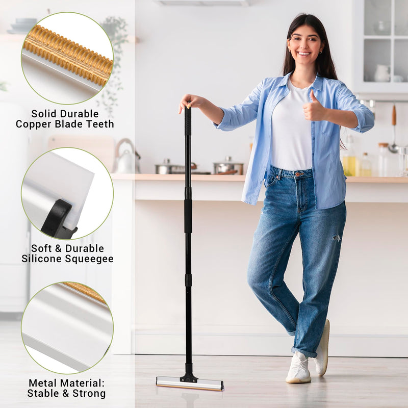 62" Carpet Rake for Pet Hair Removal – Adjustable Carpet Broom Bundle with Carpet Scraper & Hair Picker, Pet Hair Removal Tool for Dog & Cat Hair, Rug Rake Carpet Brush for Furniture & Carpets - PawsPlanet Australia