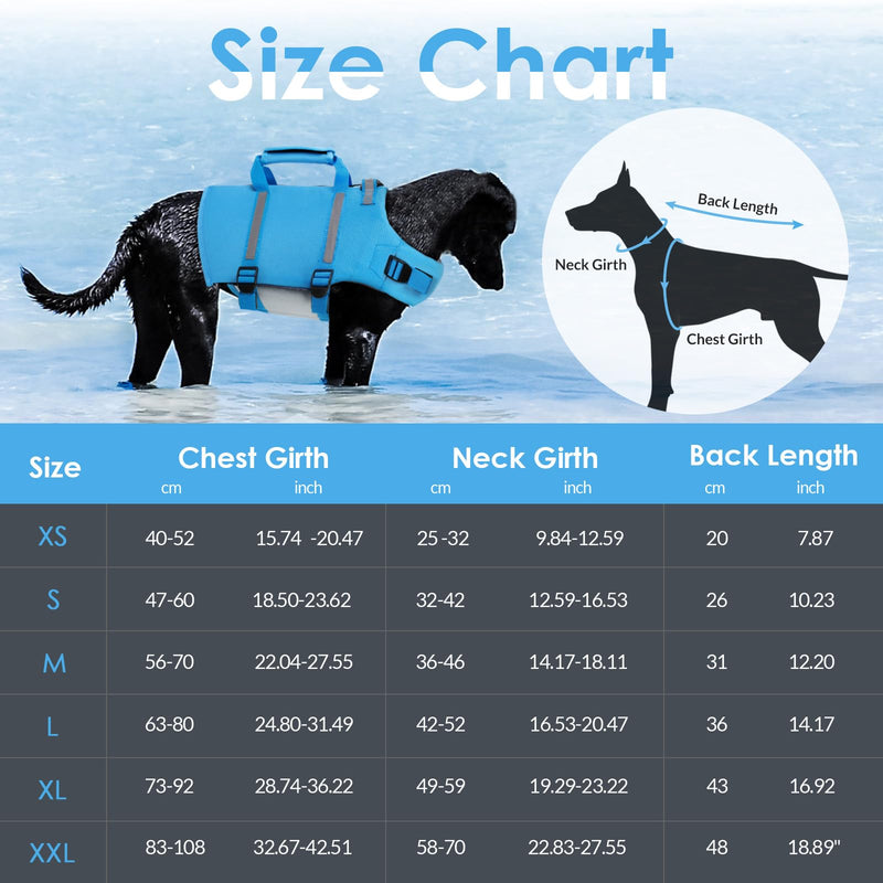 SAWMONG Dog Life Jacket with Ripstop and High Flotation - Swimming Vest for Small, Medium, Large Dogs - Reflective, Lightweight - With Rescue Handle for Boating, Blue, 2XL XX-Large - PawsPlanet Australia