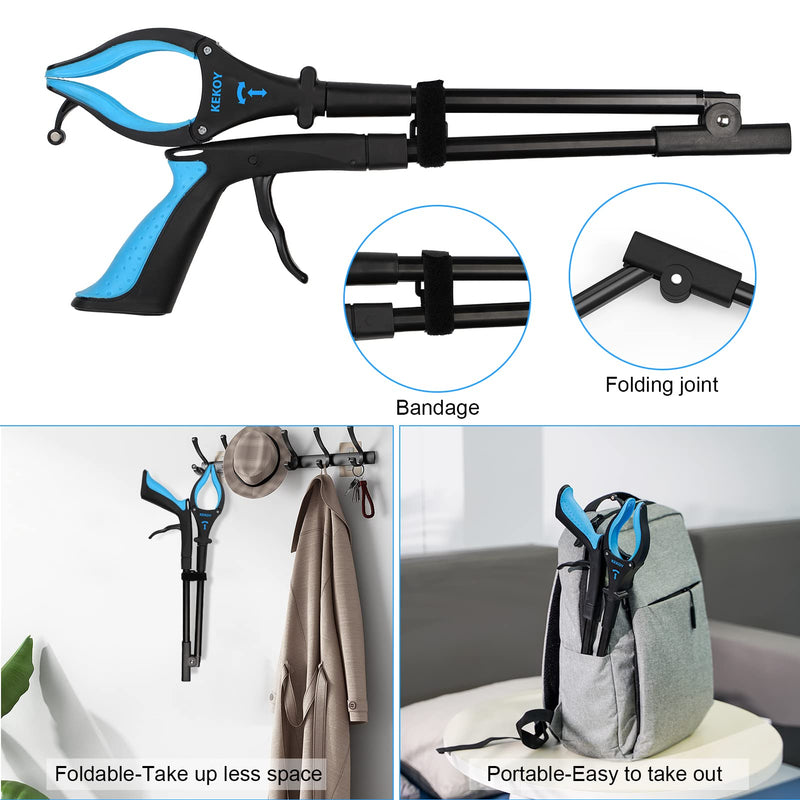 Kekoy 2-Pack Reacher Grabber Tool, 32" Grabbers for Elderly, Trash Picker Grabber with Light, Extended Claw Reacher Tool, Foldable Pick Up Grab Tool, Magnetic Sticks Grippers for Reaching (Blue) Blue 2 Count (Pack of 1)