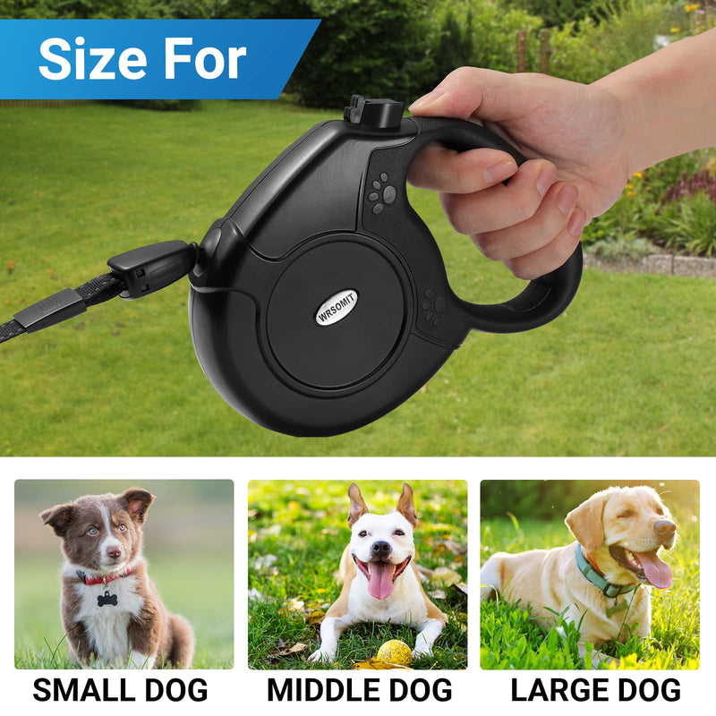 Retractable Dog Leash, 26 Ft Heavy Duty Pet Walking Leash for Small Medium Large Dogs up to 110lbs, Anti-Slip Handle, 360 ° No Tangle, Nylon Tape, One-Handed Brake Black - PawsPlanet Australia