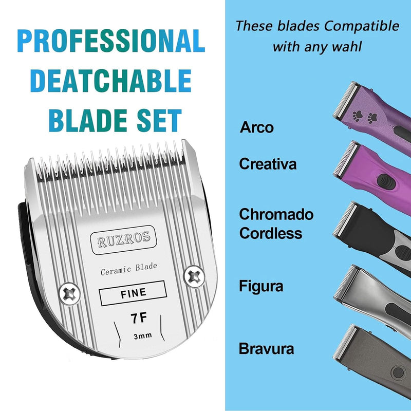 7F Pet Dog Standard Grooming Replacement Blade Compatible with Wahl 5 in 1 Arco,Bravura,Chromado,Creativa,Figura,Motion,Bellissima Clippers,Cutting Length 1/8 in（3mm） 7F (2 PACK) - PawsPlanet Australia