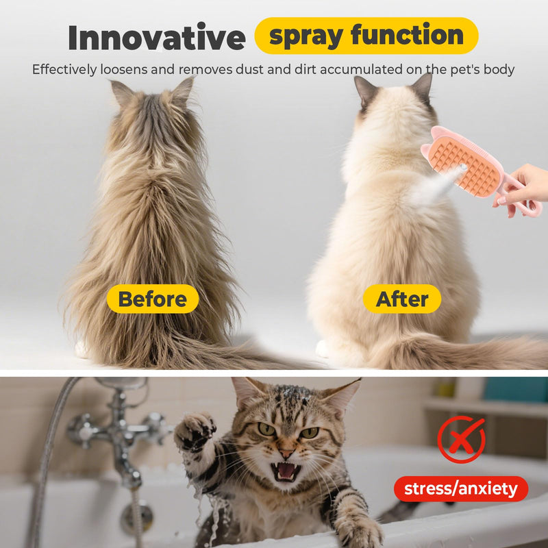 Cat Steam Brush for Shedding, 4 in 1 Rechargeable Steam Brush for Cats and Dogs, Anti-Static, Massage, flea comb for cats& Pet Removal Hair Glove,Shedding & Combing All In One!(Pink) Pink