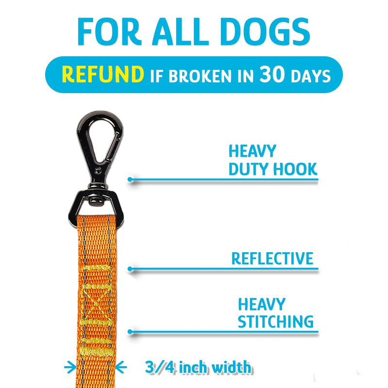 Chew Resistant, Float on Water Dog Training Leash, Wear-Resistant Leashes, Heavy Duty Hook Safe Handle Reflective Lead for Dogs-15ft 20ft 30ft 40ft 50ft for Large Medium Small Pets Dogs-OG 20ft 20FT- Refund if broken in 30 days Wear Resistant - Orange - PawsPlanet Australia