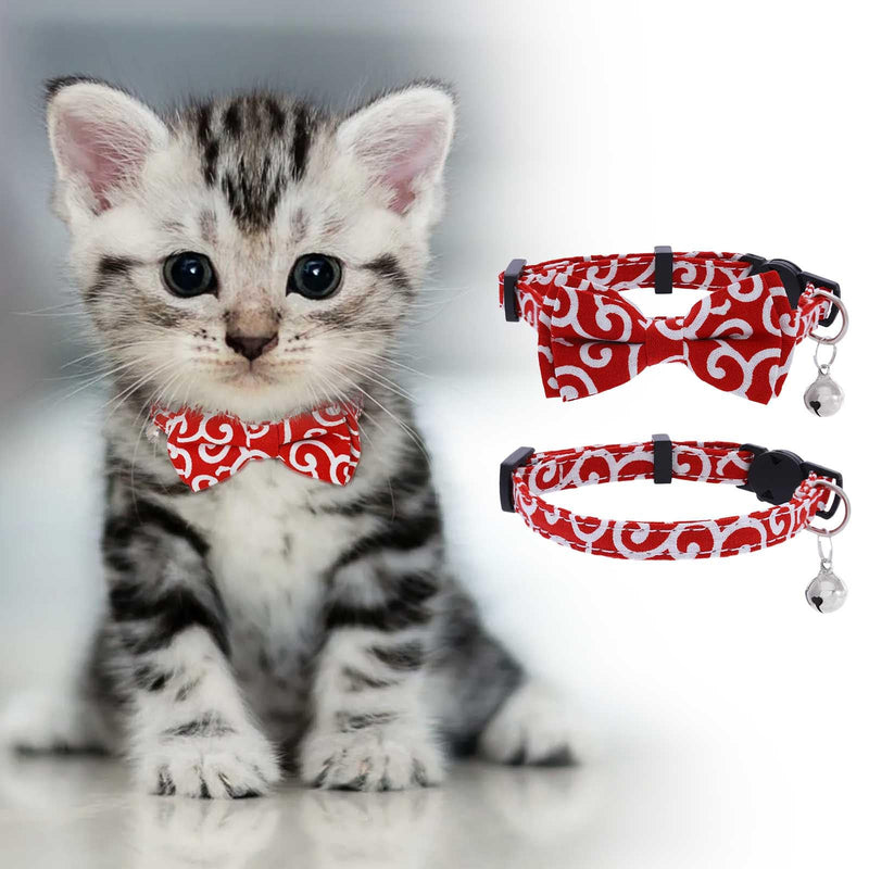 Campsis 2PCS Cat Collars with Bowtie Breakaway Cat Collar with Bell Adjustable Safety Kitten Collar with Removable Bow and Bell for Boy Cats Girl Cats - PawsPlanet Australia