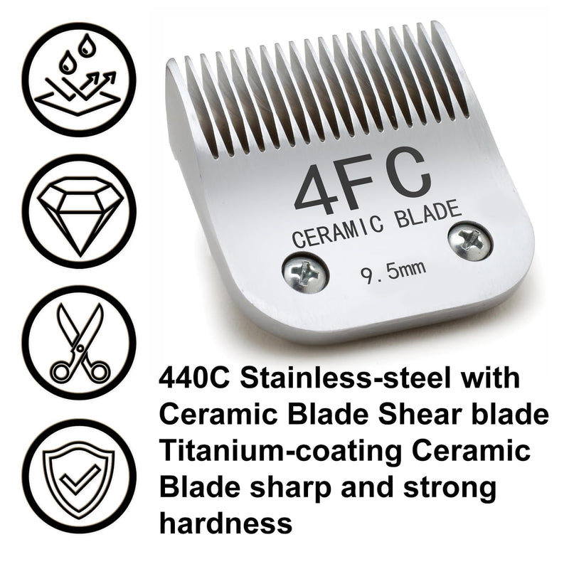 Docal 4FC Pet Dog Grooming Detachable Blades, Compatible with Andis Size-4FC Cut Length 3/8"(9.5mm), Most A5, KM Series Clippers,Made of Ceramic Blade & Stainless Steel Blade 4FC 9.5MM