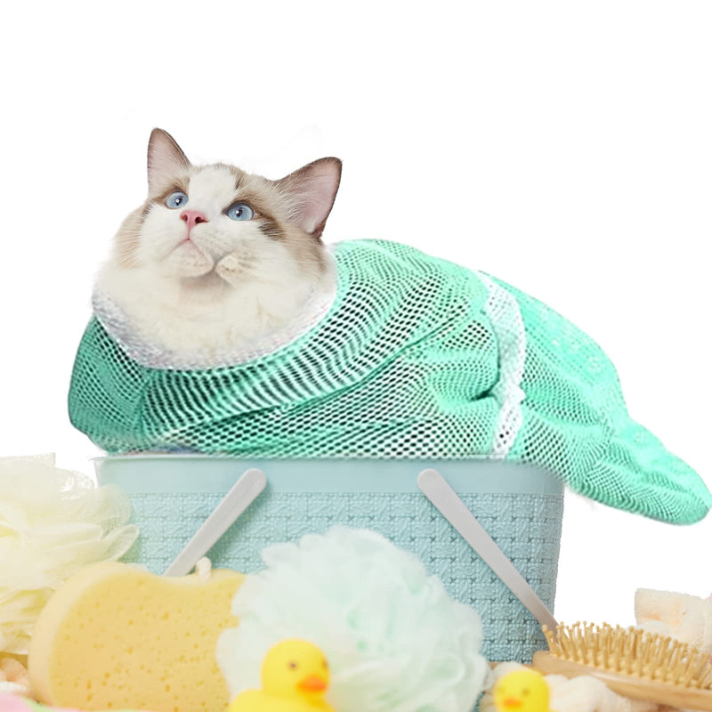 2PCS Cat Bathing Bag, Adjustable Cat Grooming Net Bag Breathable Cat Shower Bag for Cat Restraint Washing Bathing Nail Trimming Injection Medicine Taking (Green, Grey) - PawsPlanet Australia