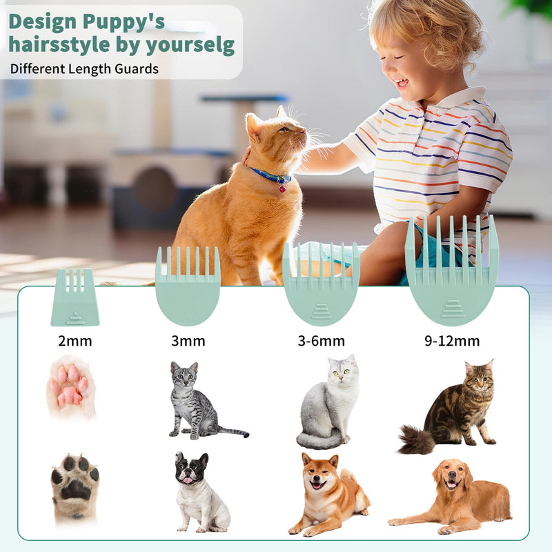 Dogs Hair Clippers Grooming Kit with Nail Grinder,4-in-1 Dog & Cat Grooming Kit - & 4 Guide Combs, Low Noise Dog Clippers for Grooming Small Medium Pets，Pet Face Shaver for Paw,Nail,Body,Ear (Green) green - PawsPlanet Australia