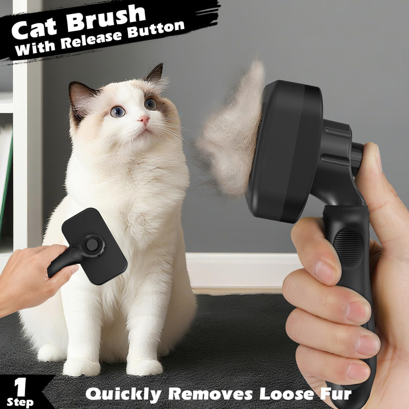 3PCS Cat Grooming Supplies, Cat Brush & Nail Clipper/Trimmer & Flea Comb for Shedding Indoor Cats Essentials Stuff Accessories (Black Grey) - PawsPlanet Australia
