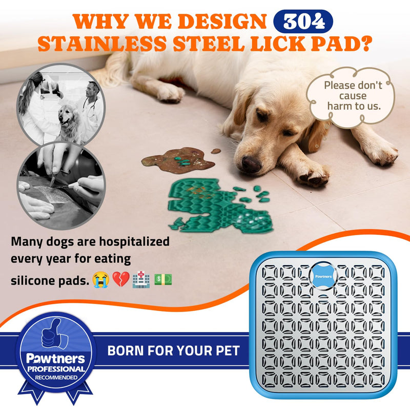 Stainless Steel Large Lick Mat: Dog Lick Mats for Large Dogs, Cat Licking Pads for Crate Boredom & Anxiety Reduce, Slow Feeding, Cat Slow Feeder Mat with a Spatula, Scrubbing Brush, Blue - PawsPlanet Australia