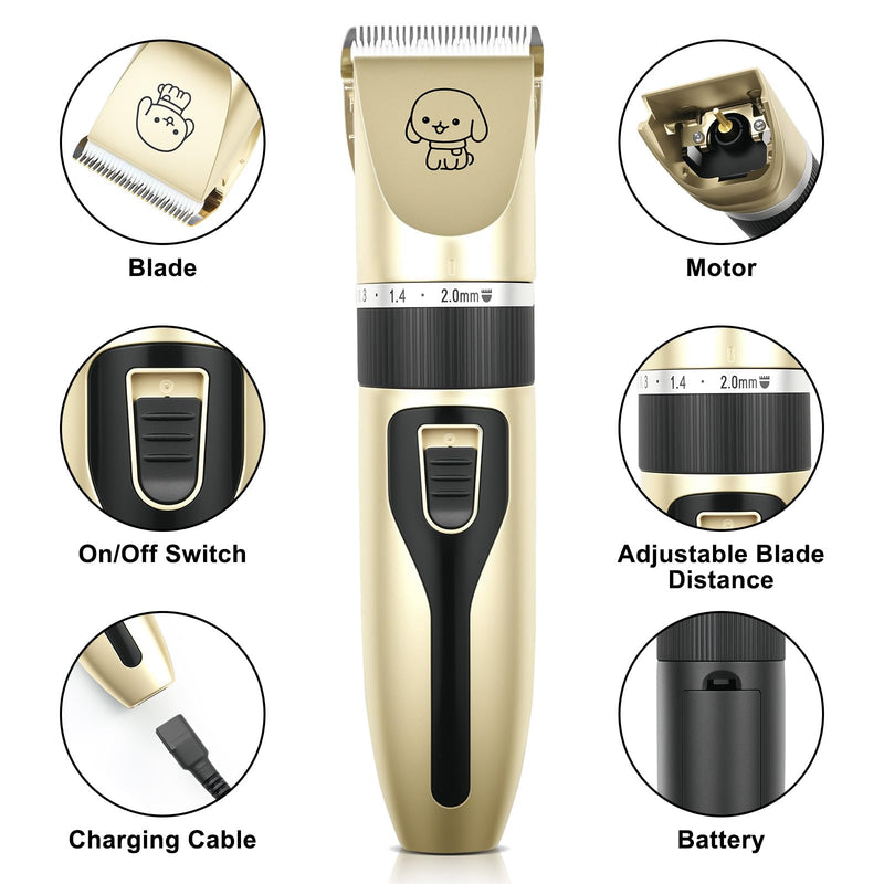 Dog Grooming Kit, Cordless Dog Clippers, Electric Shaving, Low Noise Rechargeable Dogs Hair Trimmer, with a Shaving Head for Feet, Suitable for Cats and Dogs, 2000MA - PawsPlanet Australia