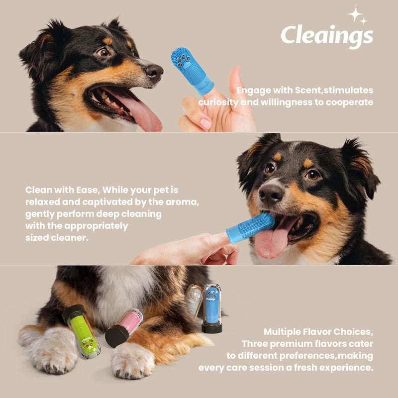 Pet Finger Toothbrush with Flavor Burst Beads, 360° Silicone Toothbrush Kit for Dogs & Cats, Deep Teeth Cleaning - 6 Pcs Mix Flavor