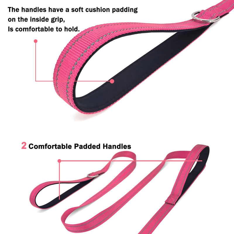 6 FT Dog Leash with 2 Padded Handle Nylon Reflective Dogs Leashes for Small Medium Large Dogs Hot Pink Large : 1" x 6 FT - PawsPlanet Australia