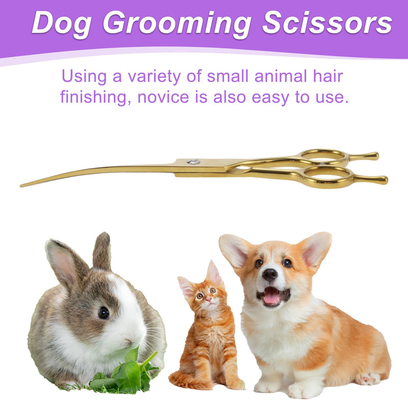 Dog Grooming Scissors, with Ergonomic Handle, Pill Popper for Cats, Upper Bend Shears, Stainless Steel Curved Shears for Dogs Cats, 7.5inch Golden - PawsPlanet Australia