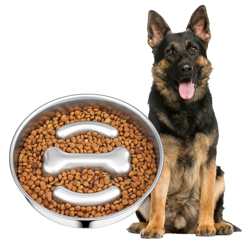 PETTOM Dog Bowl Slow Feeder, Non Slip Stainless Steel Slow Feeder Dog Bowl 3 Cups Metal Dog Food Bowls for Small Medium Dogs Double-Sided Design Pet Bowl Slows Down Pets Eating