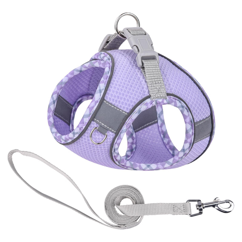 Cute Plaid No Pull Dog Harness for Small Dogs Soft Mesh Small Dog Harness and Leash Set Easy Walk Step in Puppy Harness Vest Pet Cat Chihuahua Yorkie Shih Tzu Dog Harnesses (Purple,XS) XS (Recommend 6-8 lbs) Purple - PawsPlanet Australia