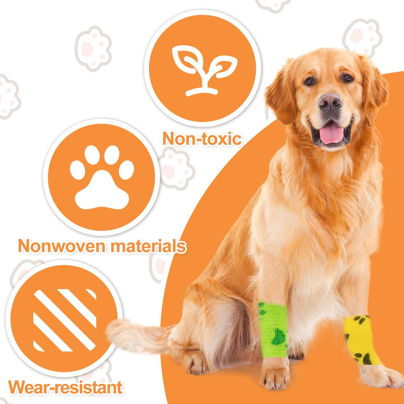6 Roll 2 Inch x 5 Yards Paw Print Pet Vet Wrap for Dogs Cats, Cohesive Bandages in Bulk, Colorful Non-Woven Self Adhesive Bandages Wrap Roll for Pet Animals Wound Care, Ankle Sprains and Swelling - PawsPlanet Australia
