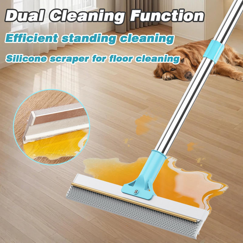 Hotsky Carpet Rake for Pet Hair Removal,3 in 1 Reusable Silicone Carpet Broom,54 inch Adjustable Cat Dog Hair Remover Tool with Lint Scraper and Patented Design for Rugs,Mats,Sofas,Floors Blue - PawsPlanet Australia