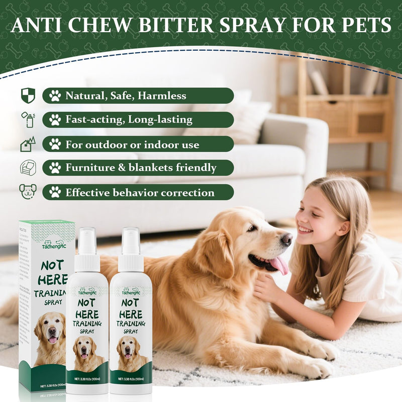 No Chew Spray for Dogs, Bitter Apple Deterrent to Stop Chewing, Licking and Biting on Furniture, Shoes and Plants, Alcohol Free Puppy Training Aid for Indoor and Outdoor Use, 2 Pack 100 ml - PawsPlanet Australia
