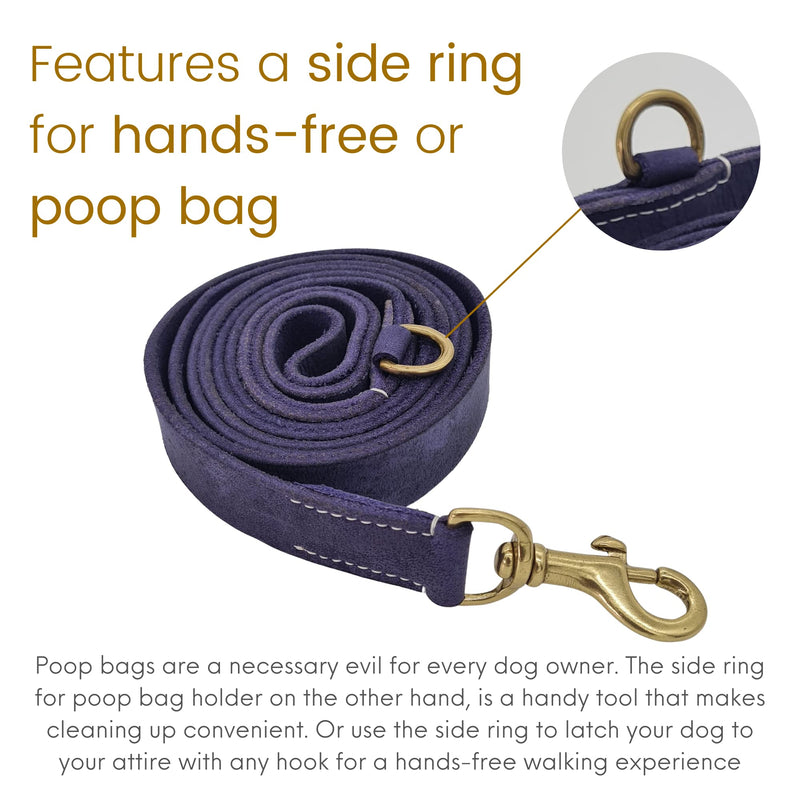 Blazing Paws Vibrania 6 Ft Heavy Duty 1 inch Wide Super Soft Thick Distressed Leather Dog Leash, Indigo Blue with Side Ring (6 Ft L x 1" W, Indigo Blue) 6 Ft L x 1" W - PawsPlanet Australia