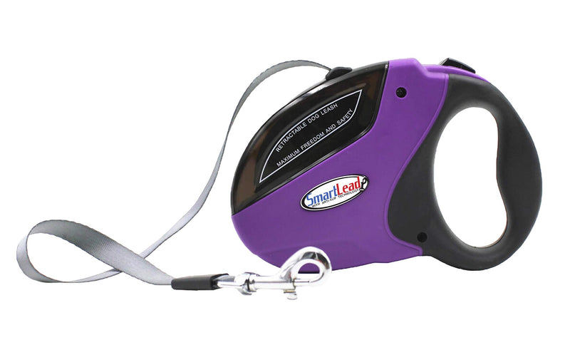 SmartLead Retractable, Reflective, Heavy-Duty 16-Foot Nylon Dog Leash, Tangle Free, Anti-Slip Brake Technology, Easy Grip Handle, Good for Dogs up to 110 Pounds – Purple - PawsPlanet Australia