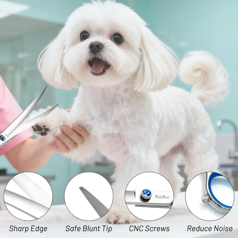 7.5inch 25° Curved Dog Grooming Scissors Professional, Japanese VG10 Stainless Steel Sharp Dog Scissors for Grooming Groomer, Pet Shears for Dogs Cats Face Paws Cutting, Comfortable Ergonomic Handle 7.5in Silver Curved