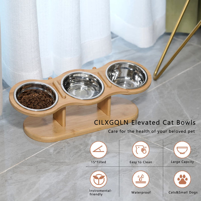 Elevated Cat Bowls Raised Cat Food Bowls, 15° Tilted Pet Bowls for Cats Puppy Small Dogs, Raised Dog Bowl Stand Feeder Adjustable Dog Cat Food Water Bowls Stand with 3 Stainless Steel Bowls - PawsPlanet Australia