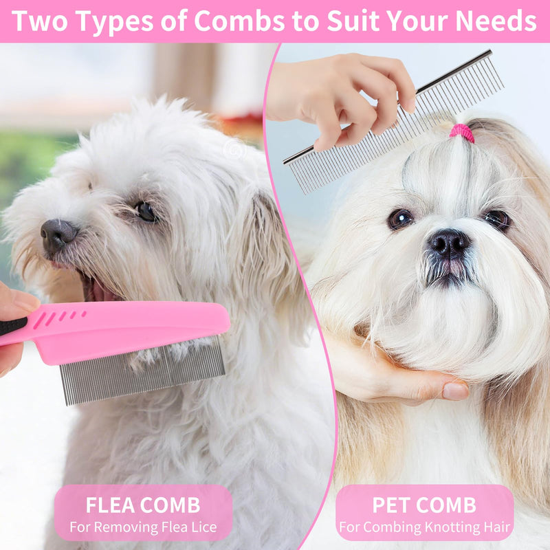 9 Pcs Pet Grooming Brush Set for Shedding, Professional Cats Dogs Long Hair Brush Nail Clipper And File Grooming Kit Self Cleanup Deshedding Multifunctional for Dogs Cats (Pink) Pink - PawsPlanet Australia