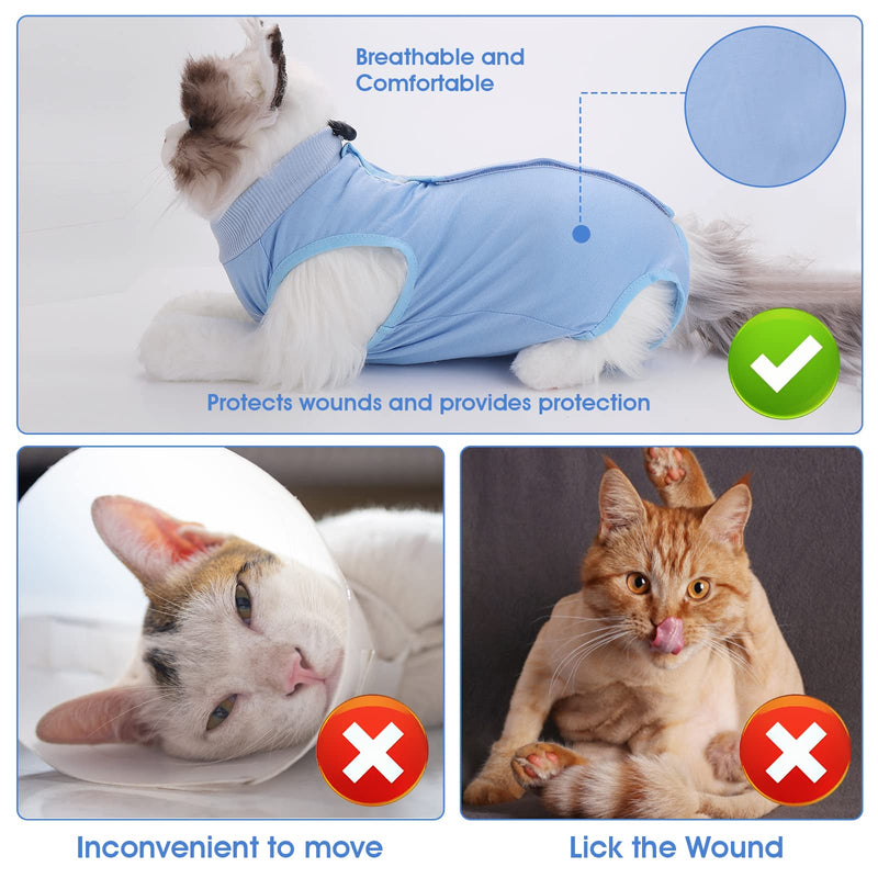 Cat Professional Recovery Suit for Abdominal Wounds or Skin Diseases After Surgery E-Collar Alternative for Cats Anti Licking Pajama Suit Kittens Surgery Recovery Suit (Blue, S Size) Blue, S Size