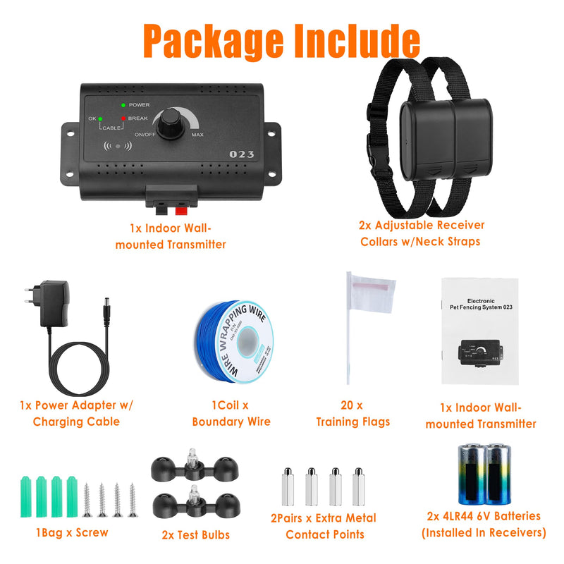 Electric Fence for Dogs, Underground Dog Fence System, Rechargeable Upgraded Electric Dog Fence with 2 Rechargeable Waterproof Collars, Tone & Shock Correction, 984Ft Underground Boundary - PawsPlanet Australia