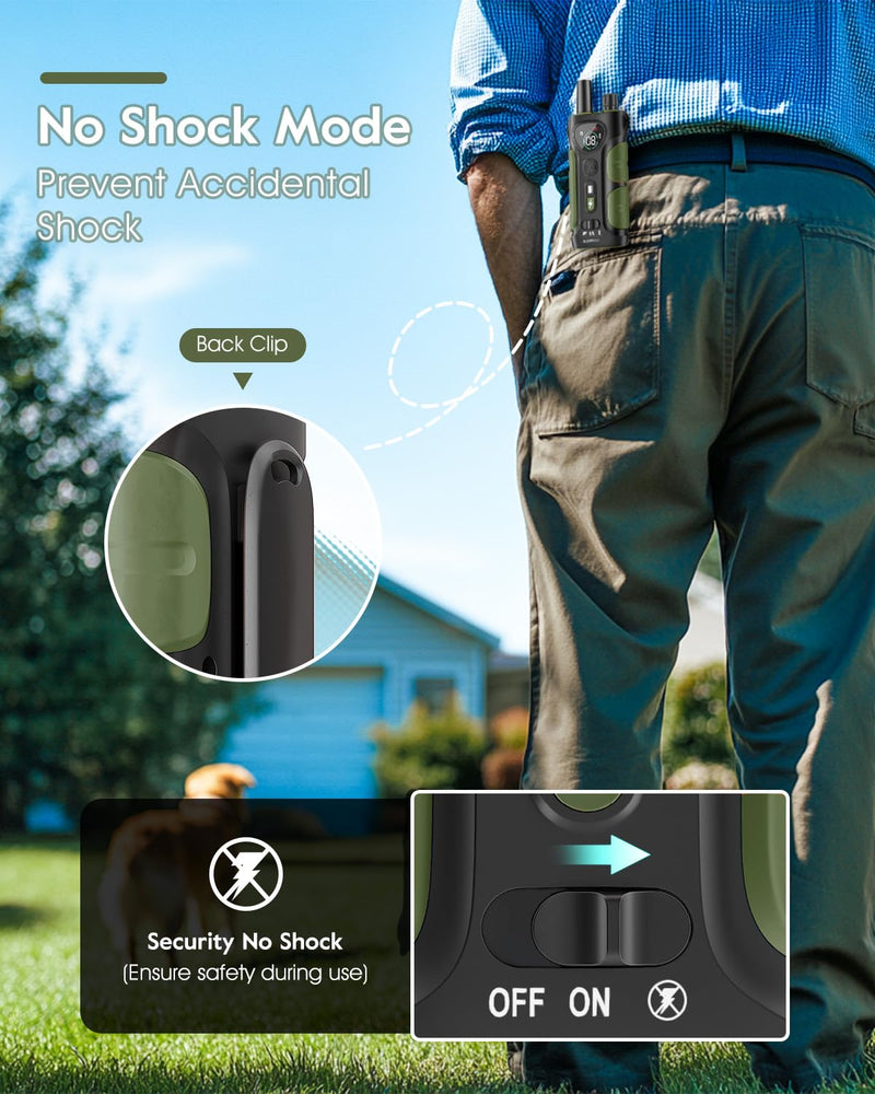 SLOPEHILL Dog Shock Collar,4200FT Dog Training Collar with Remote,IPX8 Waterproof E-Collar with Beep,Vibration,Shock,Flashing Light,No Shock Model,Electric Shock Collar for Dogs,Green 2PCS Green - PawsPlanet Australia