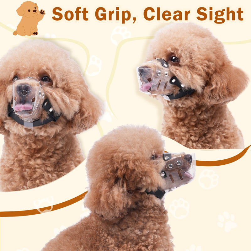Mayerzon Dog Muzzle, Basket Muzzle for Small Medium Dogs Poodle Dachshund Corgi, Clear Puppy Mouth Cover for Grooming Vet Visits to Prevent Biting Chewing Scavenging, Allow Panting Drinking XS [Snout Cir: 5-6"] - PawsPlanet Australia
