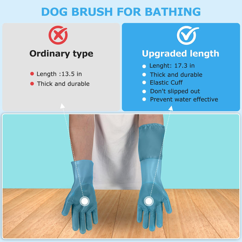 Dog Washing Gloves | Pet Grooming Gloves | Extra Long Arms (17.3") for Cats & Dogs | Massage & Hair Removal Pet Glove (Hazy Blue) hazy blue - PawsPlanet Australia