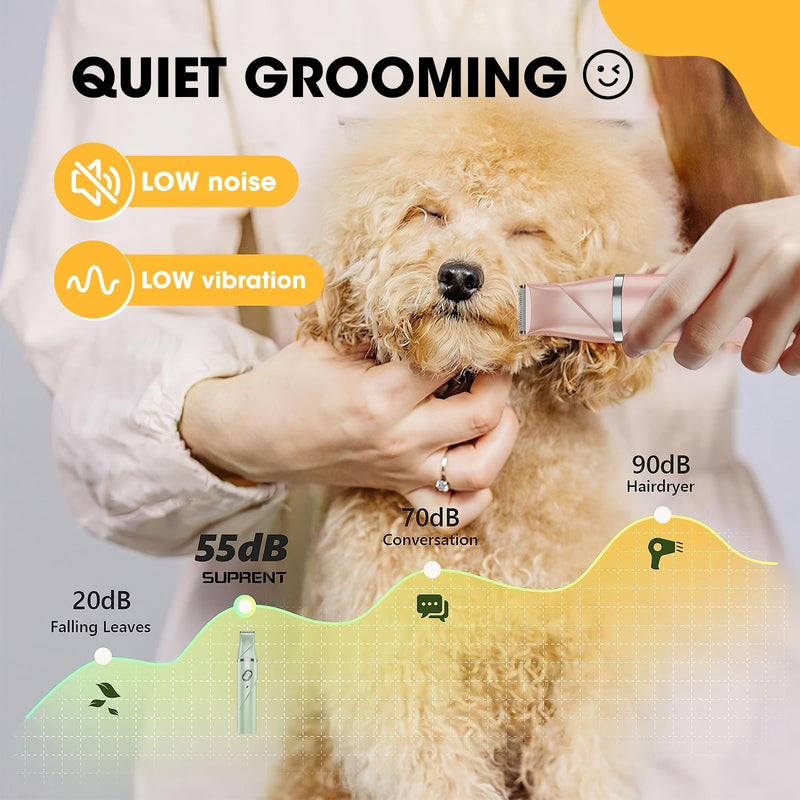 Upgrade Dog Grooming Kit, Cordless Dog Paw Trimmer, 4 in 1 Low Noise Pets Hair Clipper Grooming Kit, 2-Speed Nail Grinder with Stainless Steel Blade for Small Pet with Thick Coats (Pink) Pink - PawsPlanet Australia