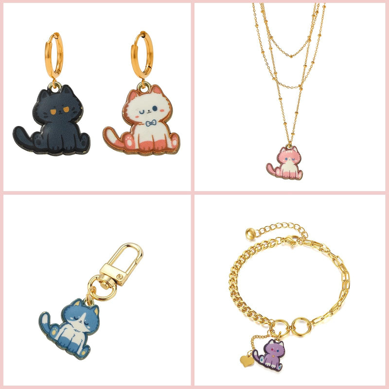 KitBeads 16pcs 8 Styles Kitten Charms Cartoon Animal Pet Charms Flower Printed Mini Cat Charms for Jewelry Making Bracelets Bulk Mini Kittened-16pcs-8 Styles - PawsPlanet Australia
