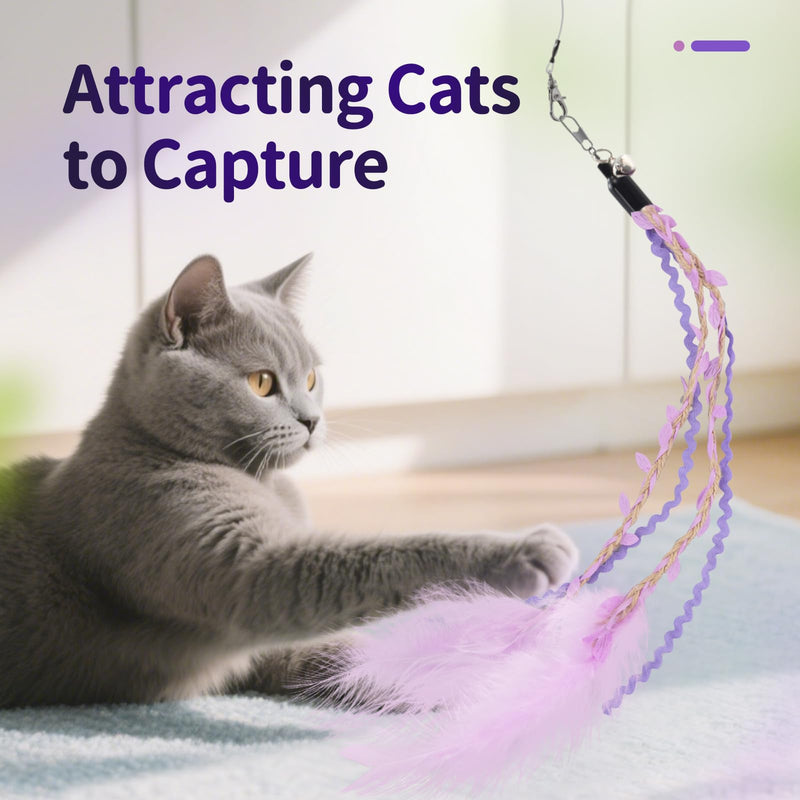 SONGWAY Cat Wand Toys for Indoor Cats - Cat Toy Set with Retractable Teaser Wand and 6 PCS Fairy Feather Toy Refills, Dragonfly Tassel Plush Cat Toys Interactive, Purple - PawsPlanet Australia