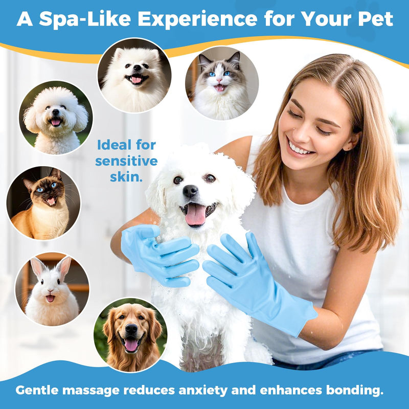 Pet Grooming Gloves, Dog Washing Gloves with Silicone Teeth, Dog Bathing Shampoo Brush, Heat Resistant Five-Finger Design for Bathing, Massaging, Hair Removal, Suitable for Dogs and Cats - PawsPlanet Australia