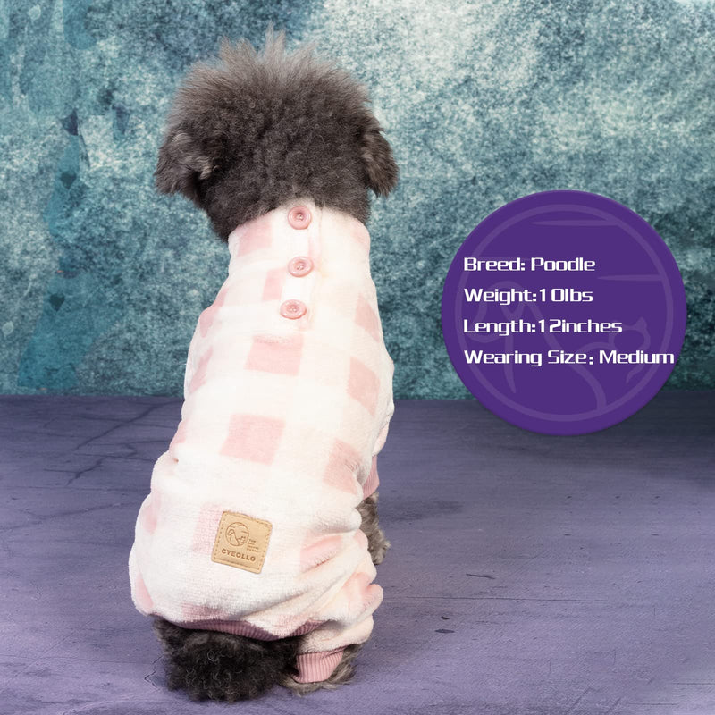 cyeollo Dog Pajamas Buffalo Plaid Dog Pjs Thermal Dog Onesie Winter Dog Clothes Doggie Pet Coat for Small Medium Dogs Medium (6-10lbs) Pink Plaid