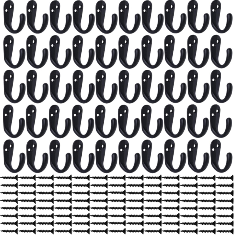 IBosins 50PCS Coat Hooks Wall Mounted Single Prong Robe Hook for Hanging Towel Hooks with 100 Screws for Cup, Mug, Bags, Hat, Cap, Scarf, Pet leashes 50 Pcs Black - PawsPlanet Australia