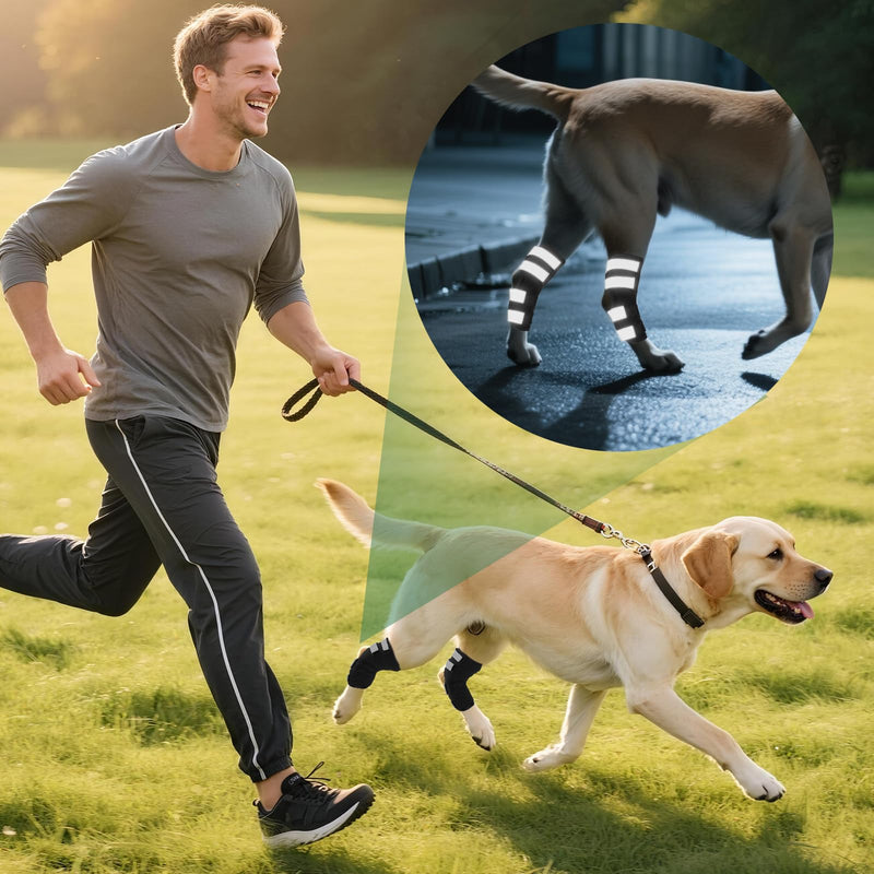 OHCOZZY Dog Rear Leg Brace 2Packs with Reflective Straps, Leg Splint Provides Joint Support and Against Lick, Leg Wrap Protector for Wound Injury and Sprain Healing,M M Black