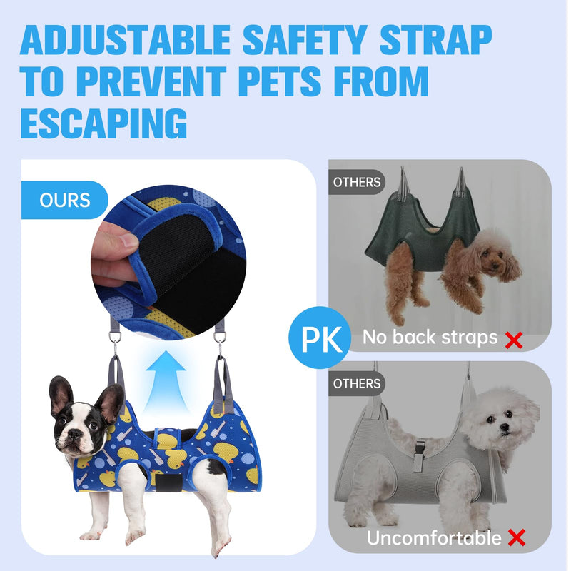 PAWCHIE Dog Grooming Hammock Harness for Dogs & Cats with Pet Nail Clipper Trimmer - Cat Hanger Sling for Trimming Clipping Nails- Dog Hammock Restraint Bag for Small Medium Large Dog, Navy Blue S - PawsPlanet Australia