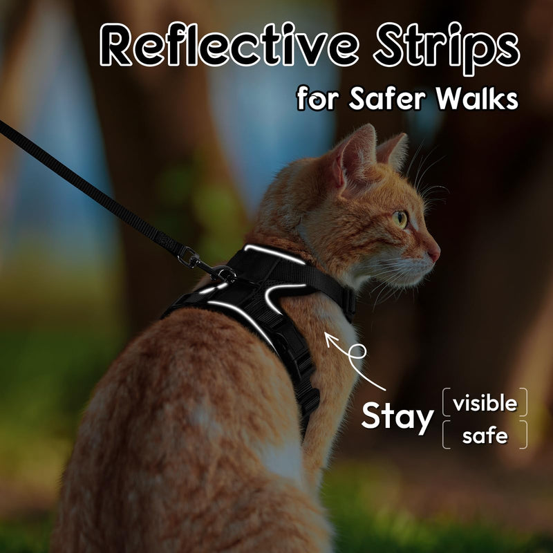 Dooradar Cat Harness and Leash Set, Escape Proof Safe Adjustable Kitten Vest Harnesses for Walking, Easy Control Soft Breathable Mesh Jacket with Reflective Strips for Cats, Black, XS - PawsPlanet Australia