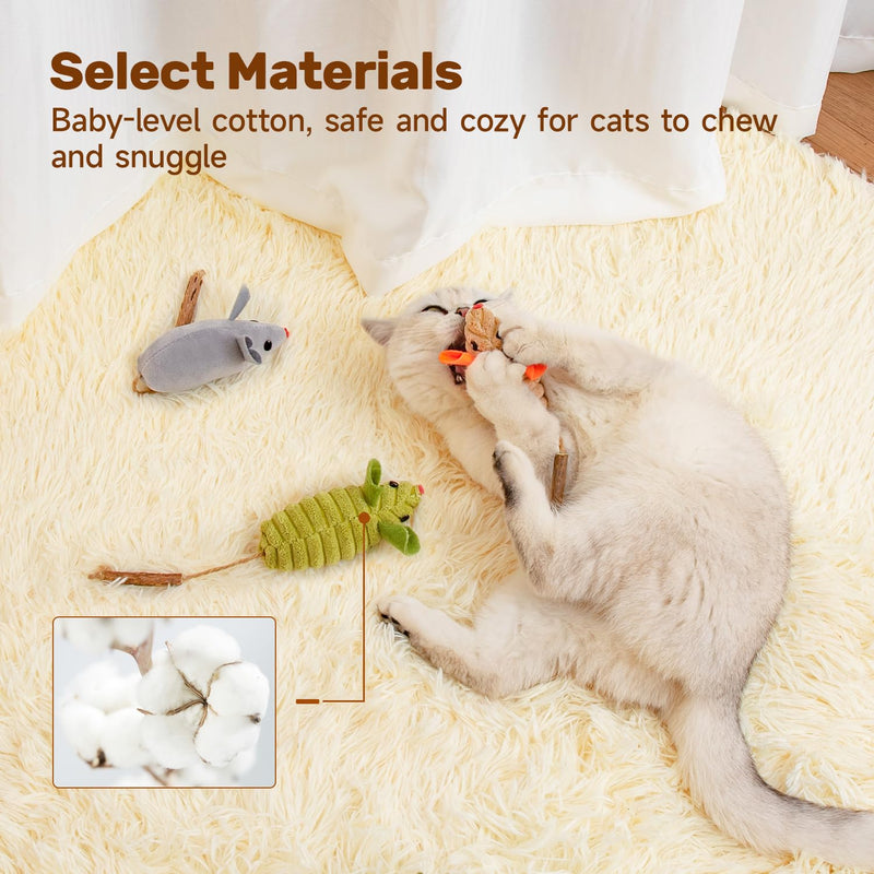 Potaroma Cat Toys 3Pcs Squeak Mice, Interactive Catnip Silvervine Animals Toys for Indoor Kittens, Dental Matatabi Cat Nip Chirping Toy, Cat Chew Exercise Toy for All Breeds and Species 8.0 Inches