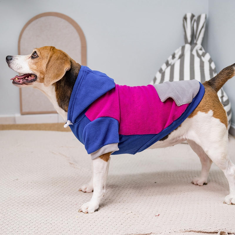 PUPTECK Fleece Dog Hoodie Puppy Sweatshirt Soft Warm Dog Clothes with Pocket Hooded Sweater for Small Medium Dogs Autumn Winter Wearing, Rosepink/NavyBlue, M M (CHEST 22", BACK 16", NECK 13") - PawsPlanet Australia