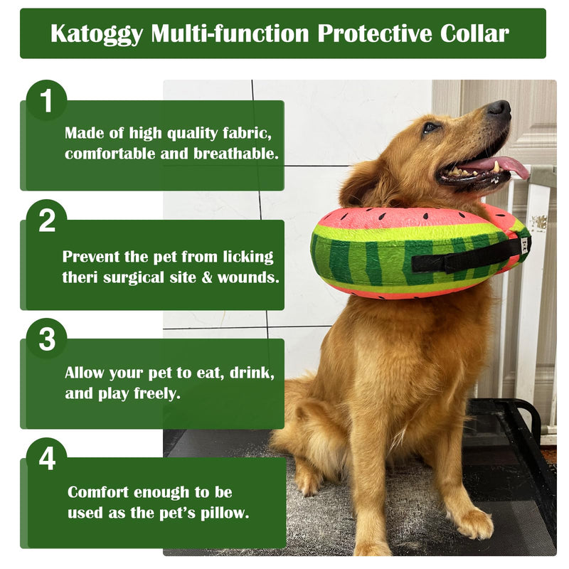Inflatable Dog Cone Collar for After Surgery, Soft Adjustable Blow up Donut E-Collar for Small Medium Large Dog and Cats Watermelon Large (Neck: 15"-18")