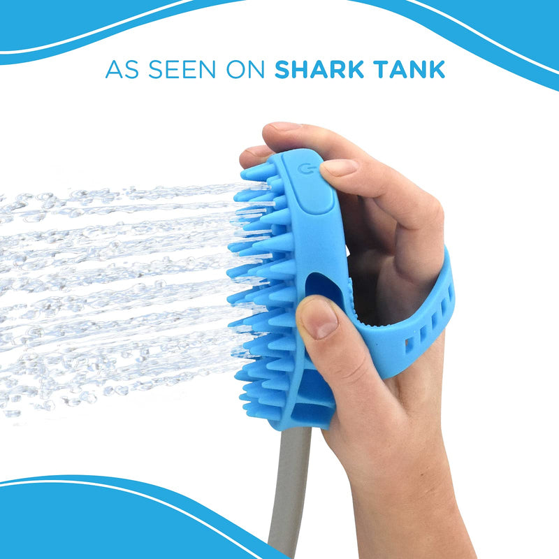 Aquapaw 4 in 1 Dog Bath Brush Pro for Dog Washing, Scrubbing, Massaging & Grooming | As Seen on Shark Tank - Fast & Easy Indoor & Outdoor Pet Shower & Sprayer Attachment | Includes 8-Foot Hose | Blue