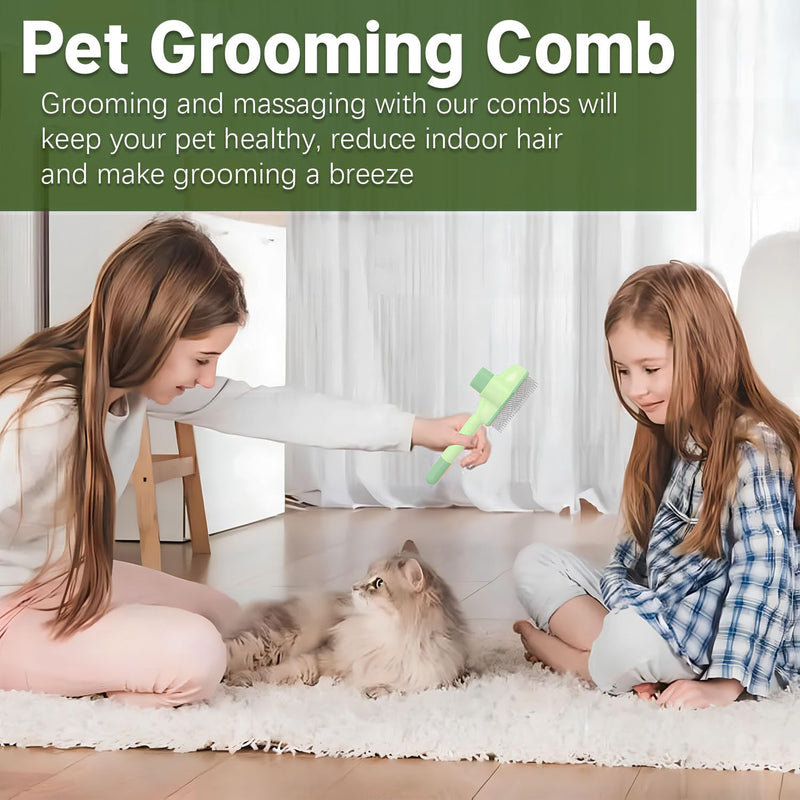Pet Comb for Cats,Pet Hair Removal Comb Flea Comb with Release Button (Green) - PawsPlanet Australia