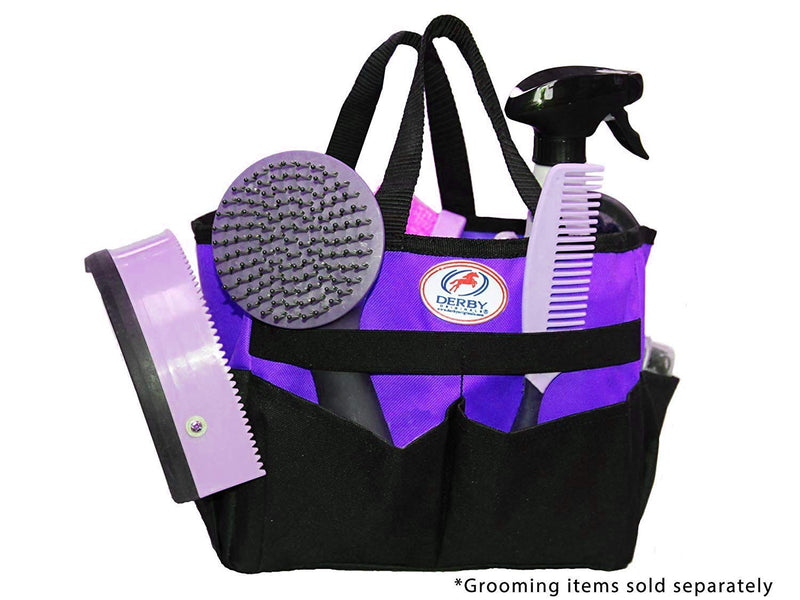 Derby Originals 600D Nylon Horse/Dog Grooming Tote Caddy Bag with 6 Pockets & Elastic to Secure Items (Purple),90-9286-PR Purple - PawsPlanet Australia
