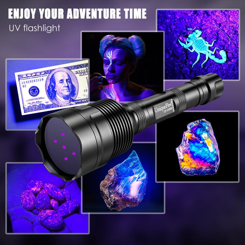 UniqueFire 365nm Black Light UV Flashlight with 5 LEDs Professional UV Light, 50W Powerful Blacklight Flashlight Rechargeable for Pet Urine Finding & Mineral, Antique Detection, Scorpion Search, etc - PawsPlanet Australia