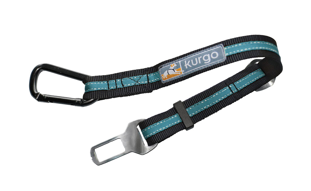 Kurgo Direct to Seatbelt Tether for Dogs, Dog Seat Belt for Car, Adjustable Dog Safety Belt Leash, Quick & Easy Installation, Works with Any Pet Harness, (Carabiner Clip, Coastal Blue) 1 Pack Regular